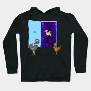 Chickens and the galaxy door Hoodie